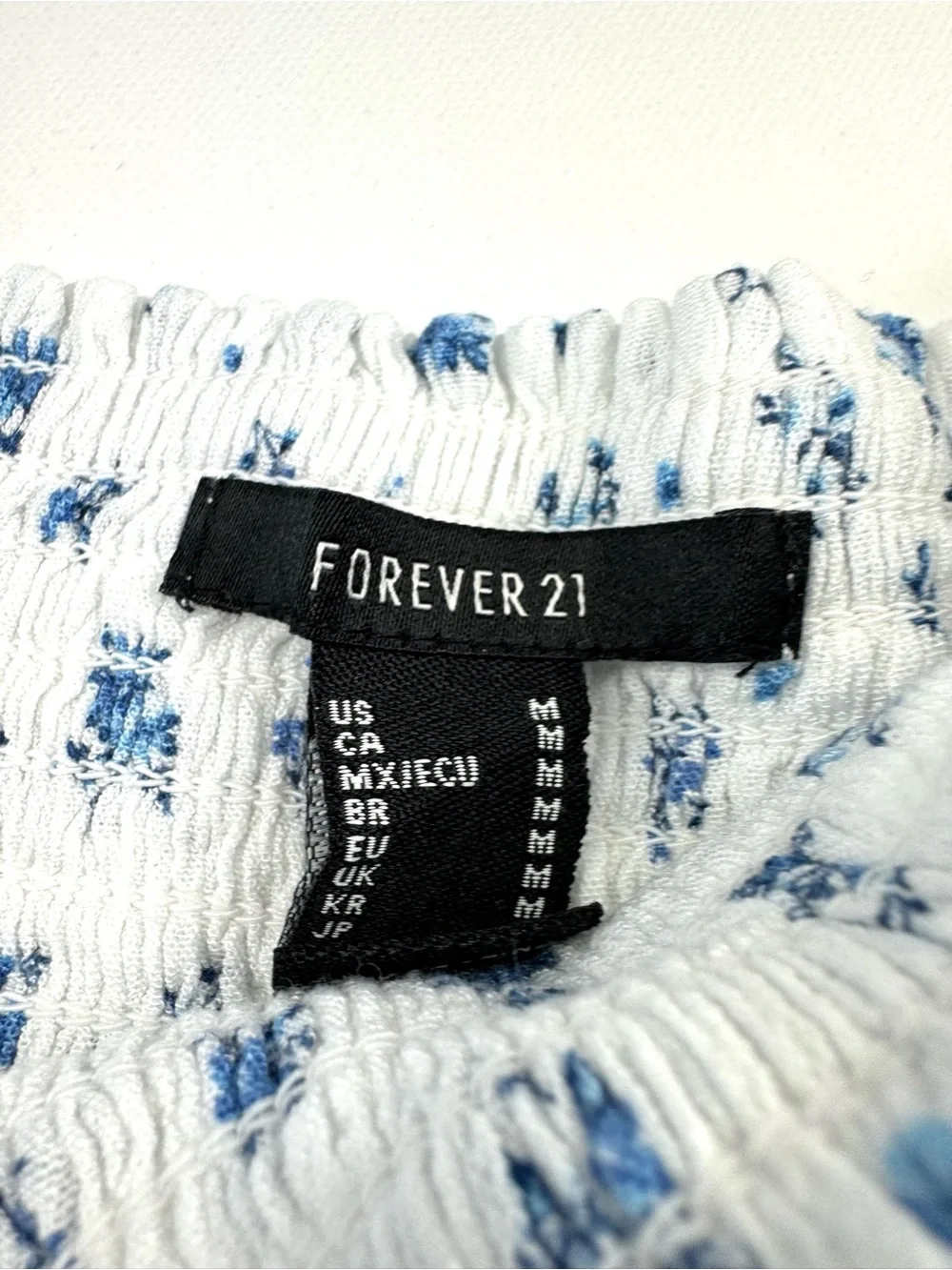 Forever 21 White Ruffle Tiered Mini Skirt Blue Floral Print Built in Shorts M